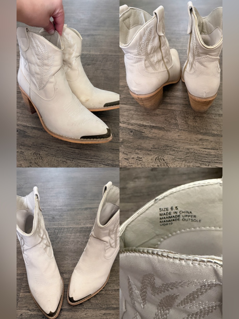 Very Volatile White/Light Beige Western Ankle Boots with Stacked Heel Sz 6.5